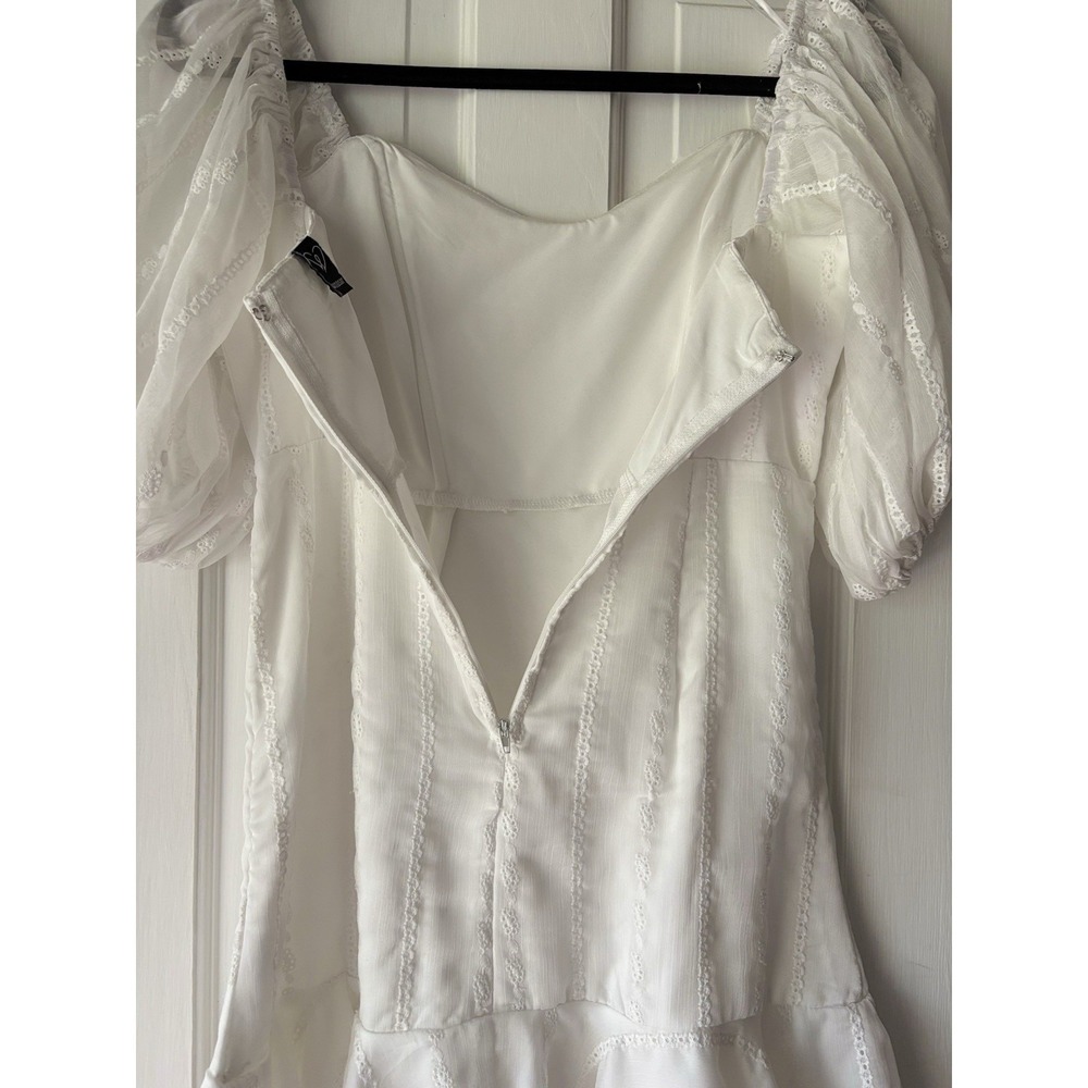 Windsor White Sheer Puff Sleeve Mini Ruffle Dress With Eyelet Detail Size Small - Picture 4 of 12